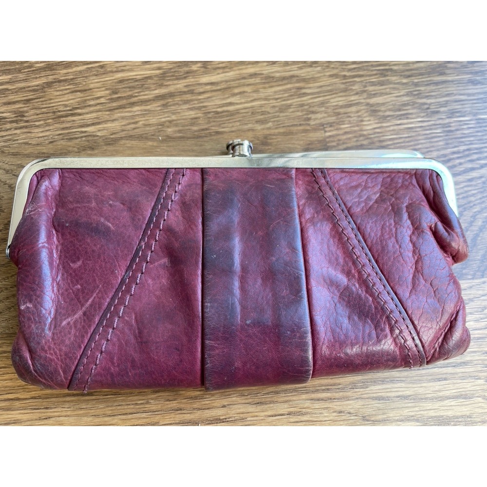 Vintage Leather Hobo Double Compartment Wallet With Magnetic reddish pink